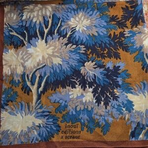 Sezane Inoui X Editions Foulard Fantasia Blue & Bronze Flora Wool 26" Scarf